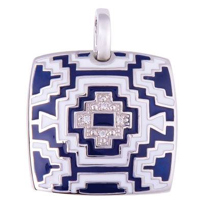 925 Silver Two-Tone Lacquer & White Zirconium Oxide Aztec Pendant - Una Storia