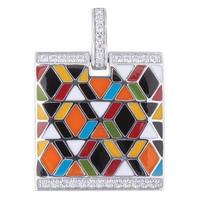 Pendentif Siena en Argent 925, Laque Multicolore & Zircones Blanches - Una Storia