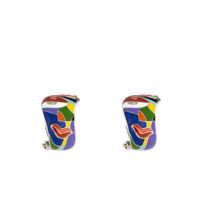 Boucles d'oreilles Oeil en Argent 925, Laque Multicolore & Zircones Blanches - Una Storia