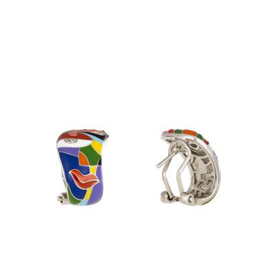 Boucles d'oreilles Oeil en Argent 925, Laque Multicolore & Zircones Blanches - Una Storia