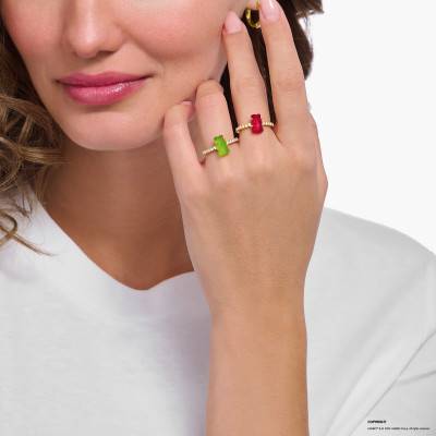 Bague Haribo Rouge en Plaqué Or Jaune, Cristal & Zircones - TR2459-414-10 - Thomas Sabo