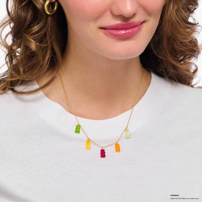 Collier Chaîne Haribo Multicolores en Plaqué Or Jaune & Cristaux, Longueur 40 à 45 cm - KE2205-413-7-L45V - Thomas Sabo