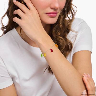 Multicolor Haribo 925 Silver & Crystal Cable Chain Bracelet, 16 to 19 cm Length - A2152-017-7-L19V - Thomas Sabo
