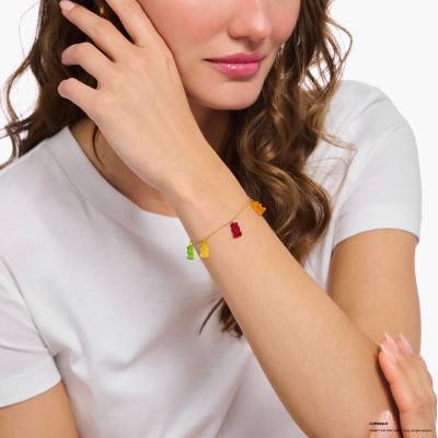 Bracelet Chaîne Haribo Multicolores en Plaqué Or Jaune & Cristaux, Longueur 16 à 19 cm - A2152-413-7-L19V - Thomas Sabo