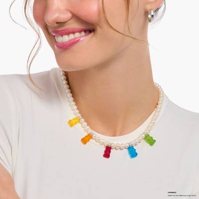Collier Haribo Multicolores en Argent 925, Perles d'Eau Douce & Cristaux, Longueur 42 à 50 cm - KE2208-052-7-L50V - Thomas Sabo