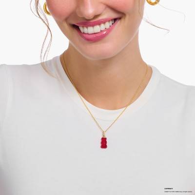 Collier Chaîne Haribo Rouge en Plaqué Or Jaune, Cristal & Zircones, Longueur 40 à 45 cm - KE2209-414-10-L45V - Thomas Sabo
