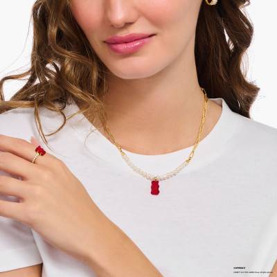 Collier Haribo Rouge en Plaqué Or Jaune, Cristal & Perles d'Eau Douce, Longueur 40 à 45 cm - KE2207-430-10-L45V - Thomas Sabo