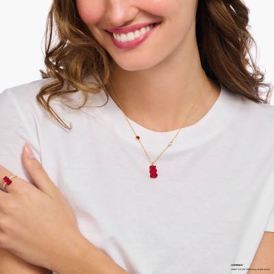 Collier Haribo Rouge en Plaqué Or Jaune, Cristal, Perle d'Eau Douce & Pierre, Longueur 40 à 45 cm - KE2206-430-10-L45V - Thomas Sabo