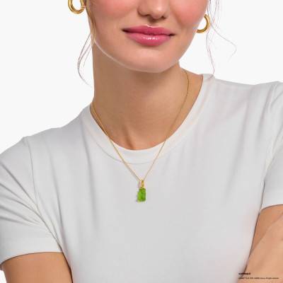 Collier Chaîne Haribo Vert en Plaqué Or Jaune & Cristal, Longueur 40 à 45 cm - KE2209-414-6-L45V - Thomas Sabo
