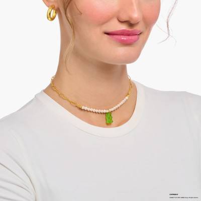 Collier Chaîne Haribo Vert Plaqué Or Jaune, Perles D'Eau Douce & Cristal, Longueur 40 à 45 cm - KE2207-430-6-L45V - Thomas Sabo