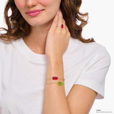 Bracelet Haribo Vert Plaqué Or Jaune, Perle D'Eau Douce & Cristal, Longueur 16 à 19 cm - A2151-445-6-L19V - Thomas Sabo