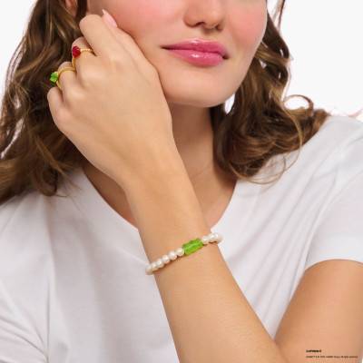 Green Haribo 925 Silver, Freshwater Pearl & Crystal Bracelet, 15 cm and 17 cm Lengths - A2154-017-6-L15 - Thomas Sabo