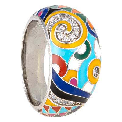 Marina 925 Sterling Silver, Multicolor Lacquer & White Cubic Zirconia Ring - Una Storia