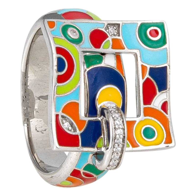 Bahia Ring in 925 Silver & Multicolor Lacquer and White Zirconium Oxides - Una Storia