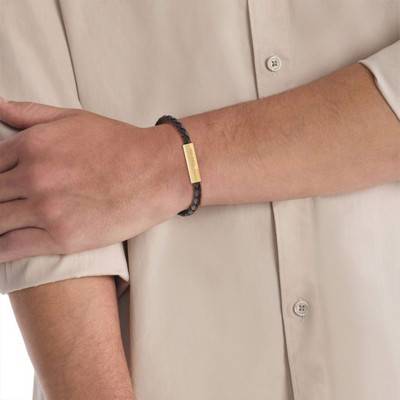 Brown Braided Leather & Gold Steel Velocity Bracelet - 35100027 - Calvin Klein