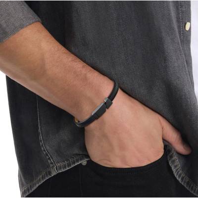 Electric Black Leather and Steel Bracelet, Length 19,50 cm - 35100004 - Calvin Klein
