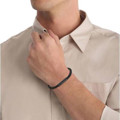 Black Braided Leather & Steel Velocity Bracelet - 35100025 - Calvin Klein