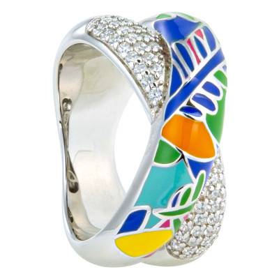 Fidji Ring in 925 Silver and Multicolor Lacquer & White Zirconium Oxides - Una Storia