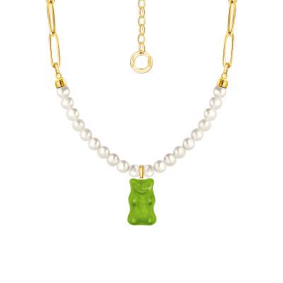 Collier Chaîne Haribo Vert Plaqué Or Jaune, Perles D'Eau Douce & Cristal, Longueur 40 à 45 cm - KE2207-430-6-L45V - Thomas Sabo