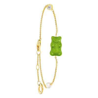 750/1000 Yellow Gold Plated, Freshwater Pearl & Green Crystal Haribo Bracelet, 16 cm to 19 cm Length - A2151-445-6-L19V - Thomas Sabo
