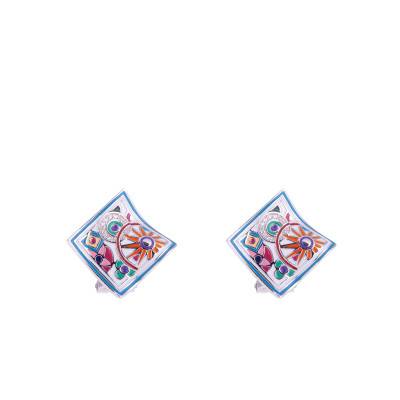 Boucles d'oreilles Pashmina en Argent 925, Laque Multicolore & Zircones Blanches - Una Storia