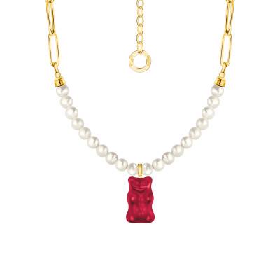 Collier Haribo Rouge en Plaqué Or Jaune, Cristal & Perles d'Eau Douce, Longueur 40 à 45 cm - KE2207-430-10-L45V - Thomas Sabo