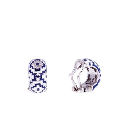 Boucles d'oreilles Aztèque en Argent 925, Laque Bicolore & Zircones Blanches - Una Storia