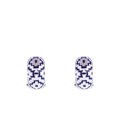 Boucles d'oreilles Aztèque en Argent 925, Laque Bicolore & Zircones Blanches - Una Storia