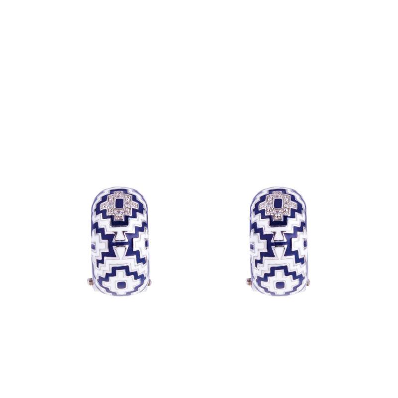 Aztec 925 Silver, White Cubic Zirconia & Bicolor Lacquer Leverback Earrings - Una Storia