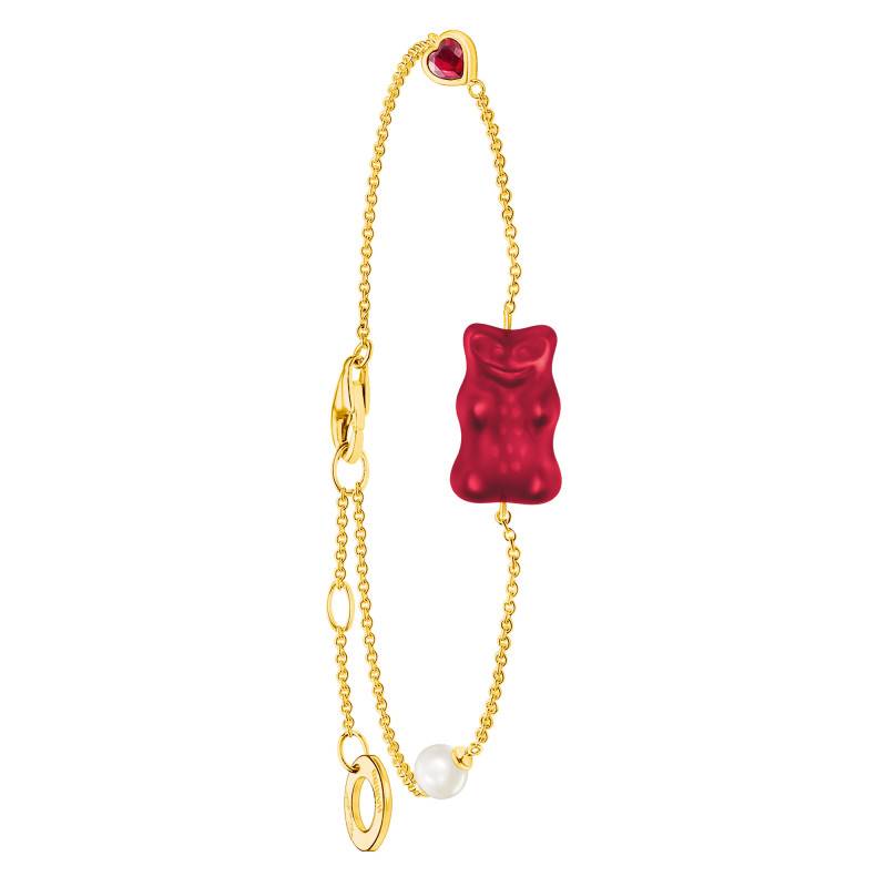 750/1000 Yellow Gold Plated, Crystal, Freshwater Pearl & Stone Red Haribo Bracelet, 16 cm to 19 cm Length - A2151-430-10-L19V - Thomas Sabo