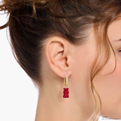 Yellow Gold-Plated 925 Silver Red Haribo Single Hoop Earring, Crystal & Cubic Zirconia - CR726-414-10 - Thomas Sabo