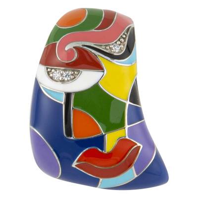 Pendentif Oeil en Argent 925, Laque Multicolore & Zircones Blanches - Una Storia