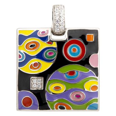 Pendentif Constellation en Argent 925, Laque Multicolore & Zircones Blanches - Una Storia