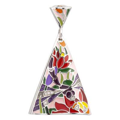Pendentif Pastel en Argent 925, Laque Multicolore & Zircones Blanches - Una Storia