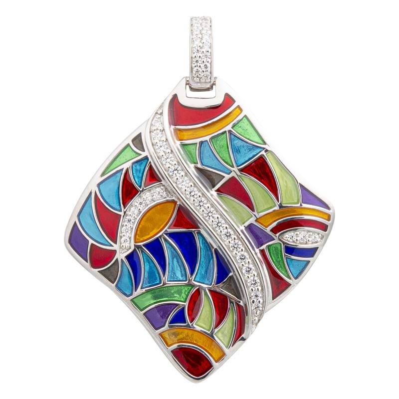925 Silver Multicolor Lacquer & White Zirconium Oxide Riviera Pendant - Una Storia