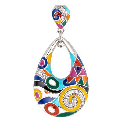 925 Silver Multicolor Lacquer & White Zirconium Oxide Marina Pendant - Una Storia