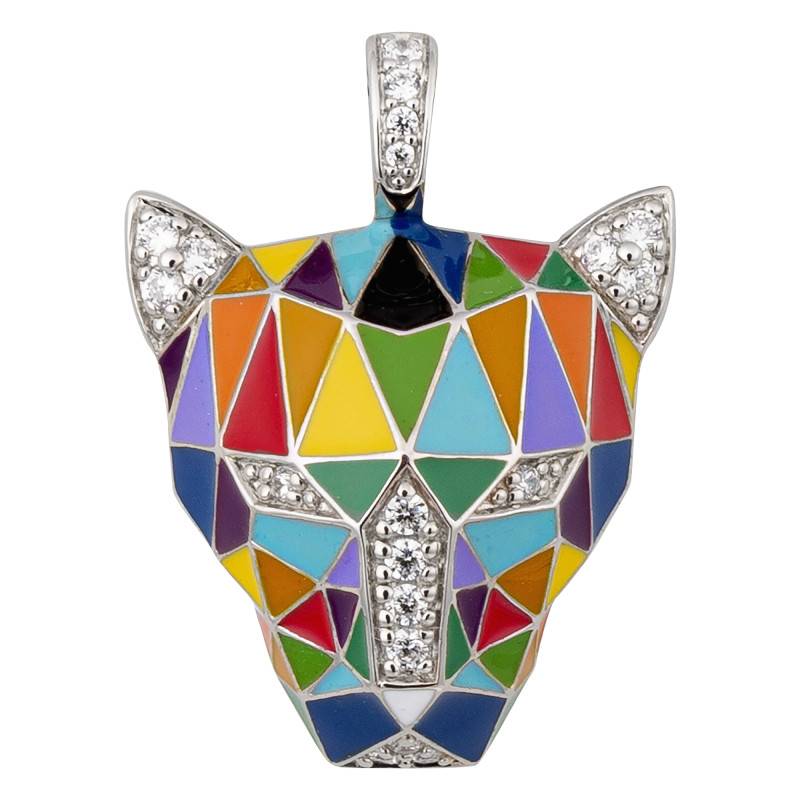 Fauve 925 Silver, Multicolor Lacquer & White Cubic Zirconia Pendant - Una Storia