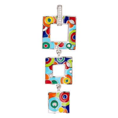 Pendentif Bahia en Argent 925, Laque Multicolore & Zircones Blanches - Una Storia