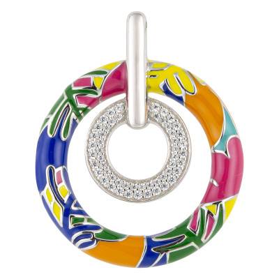 Pendentif Fidji en Argent 925, Laque Multicolore & Zircones Blanches - Una Storia