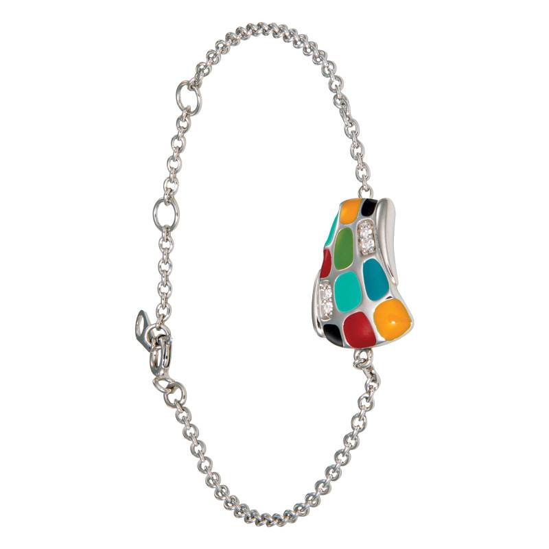 925 Silver Multicolor Lacquer & White Zirconia Mosaic Bracelet, Length 17.50 cm - Una Storia