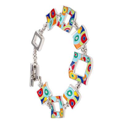 925 Silver & Multicolor Lacquer Bahia Bracelet with White Zircon Oxides, Length 18 cm - Una Storia