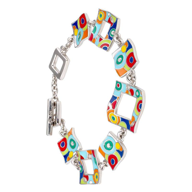 925 Silver & Multicolor Lacquer Bahia Bracelet with White Zircon Oxides, Length 18 cm - Una Storia