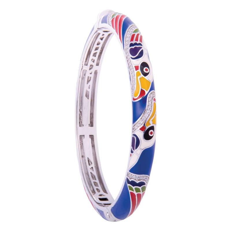 925 Silver Multicolor Lacquer & White Zirconia Toucan Bangle - Una Storia