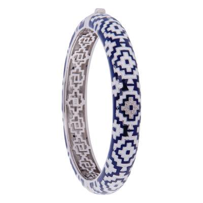 Bracelet Jonc Aztec en Argent 925, Laque Bicolore & Zircones Blanches - Una Storia