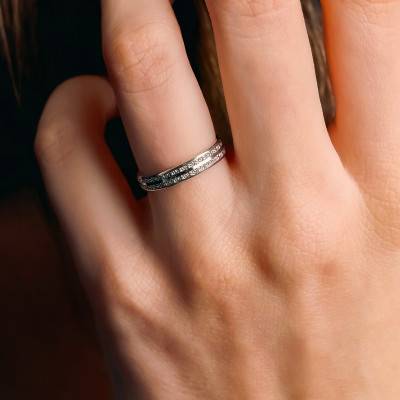 Marilhat Standard Ribbon 375/1000 White Gold Diamond-Effect Double-Band Wedding Ring, Width 3.50 mm - Maison Girard