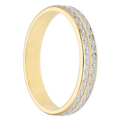 Standard Ribbon Marilhat Wedding Ring with Double Diamond-Effect Bands in Two-Tone 750/1000 Gold, Width 3.50 mm - Maison Girard
