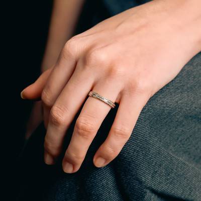 Standard Ribbon Marilhat Wedding Ring with Double Diamond-Effect Bands in Two-Tone 750/1000 Gold, Width 3.50 mm - Maison Girard