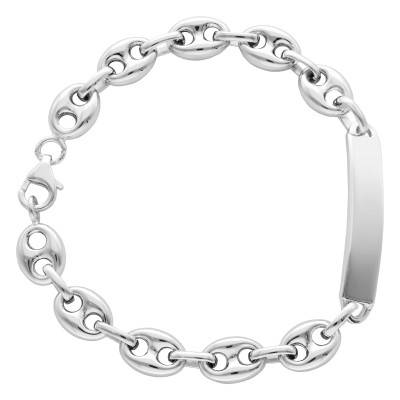 Gourmette Identité Maille Grain de Café 7 mm, Argent, de 17 à 22 cm - Emanessence