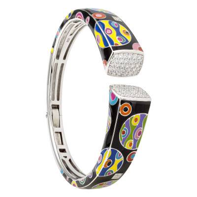 Bracelet Jonc Constellation en Argent 925, Laque Multicolore & Zircones Blanches - Una Storia