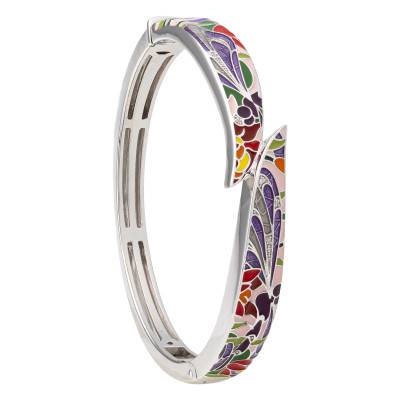 Bracelet Jonc Pastel en Argent 925, Laque Multicolore & Zircones Blanches - Una Storia